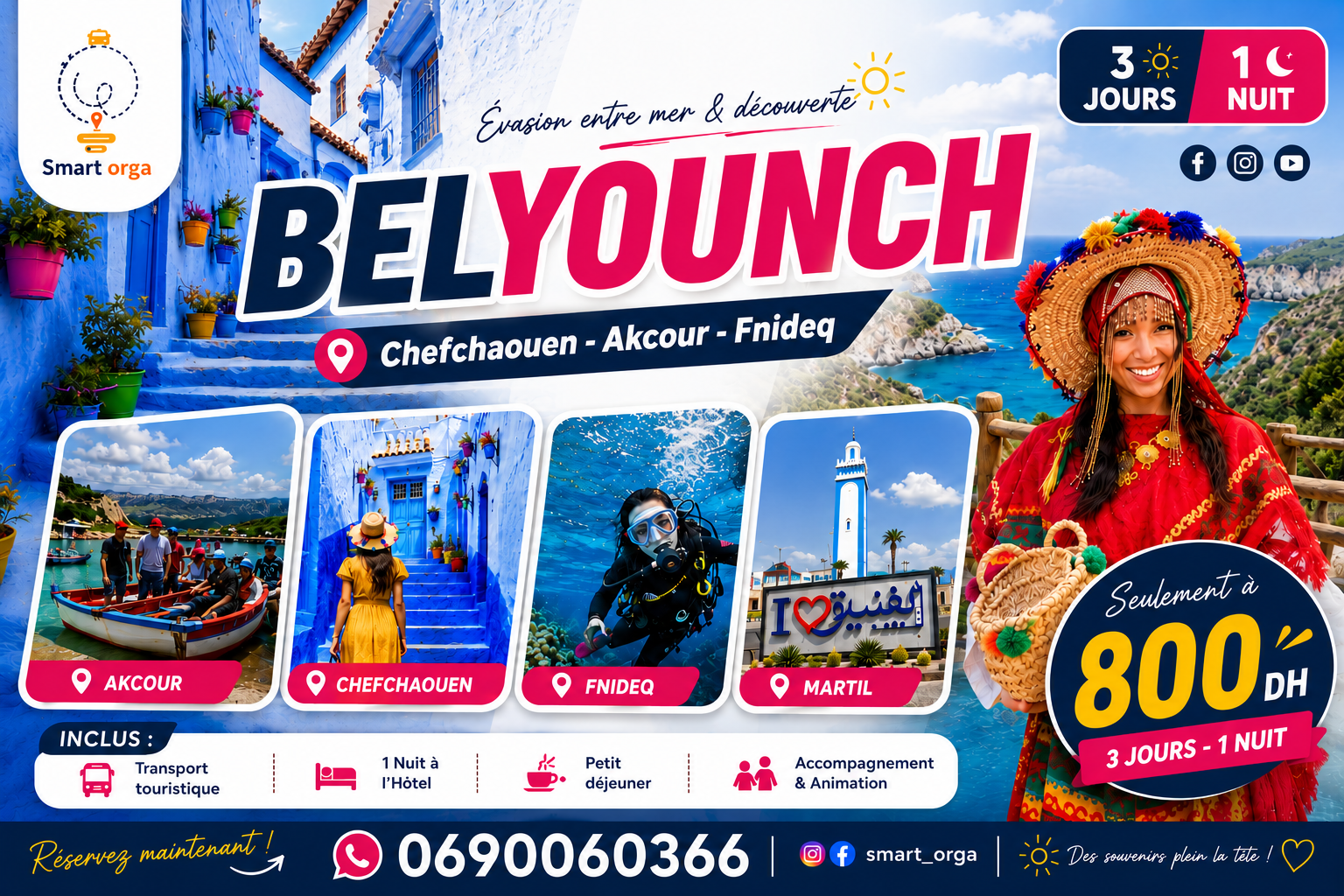 🇲🇦 Les Trésors du Nord Marocain Chefchaouen • Akchour • Martil • Belyounech 🌊 Une Aventure Inoubliable entre Montagnes & Méditerranée ✨