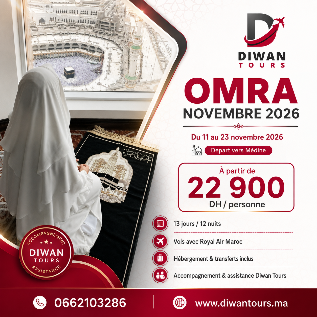 Séjour Omra Novembre : hôtels de prestige et transport avec la Royal Air Maroc 